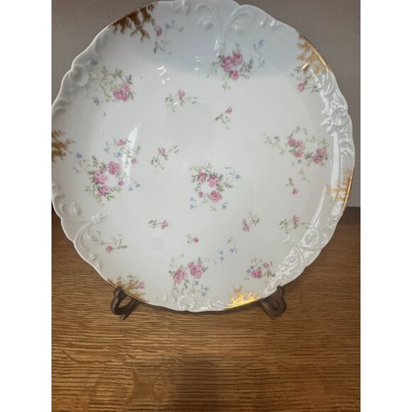 Antique J.P. France Limoges Porcelain Plate With Pink Floral Design & Gold Gilt - Picture 1 of 9